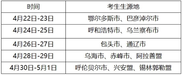 内蒙古2024年体育类专业统一考试时间安排