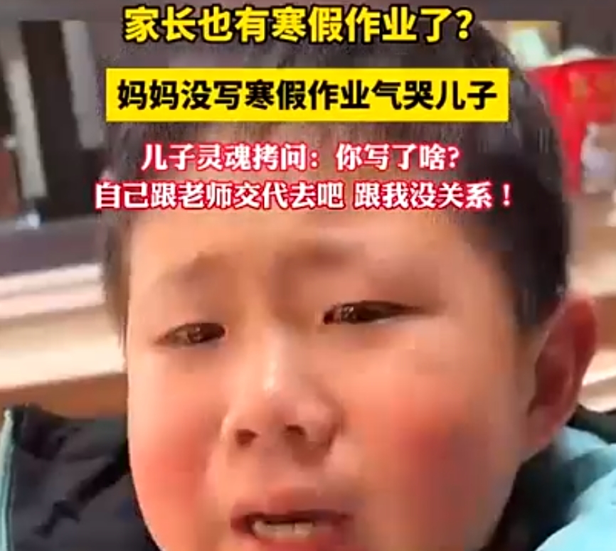 妈妈没写寒假作业气哭儿子,孩子：自己跟老师交代去！