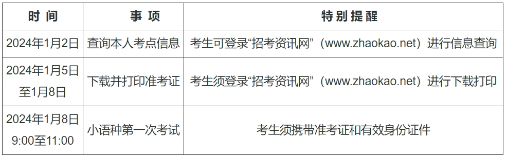 天津2024年普通高考小语种第一次考试时间及日程安排